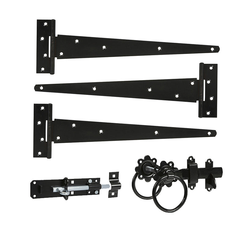 12" 300mm Plain Ring Gate Ironmongery Kit Black