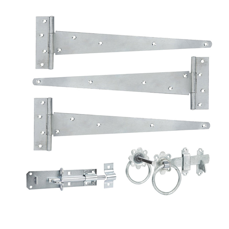 12" 300mm Plain Ring Gate Ironmongery Kit Zinc