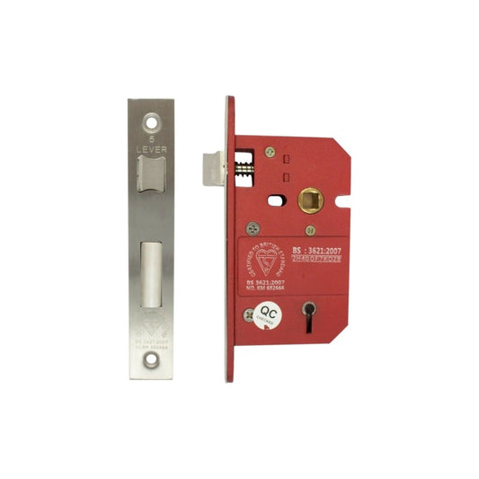 5 Lever BS3621 Sash Lock - 76mm Satin Nickel