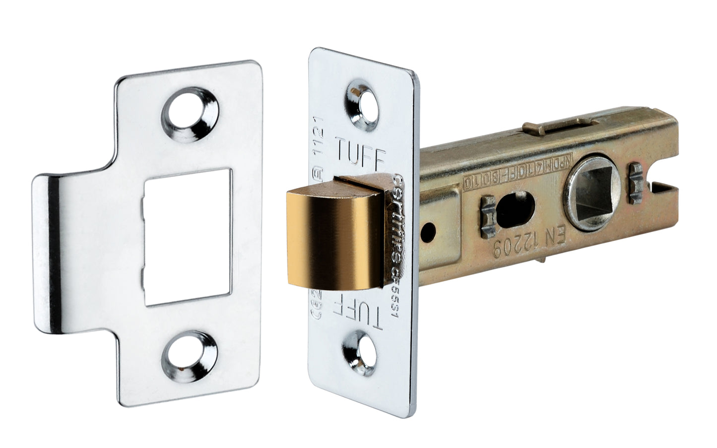 Bolt Through Tubular latch CE 2.5" - 63mm Polished Nickel