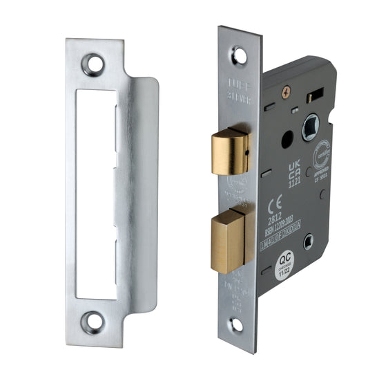 2.5" CE 3 Lever Bathroom Lock FD60 - Satin Chrome