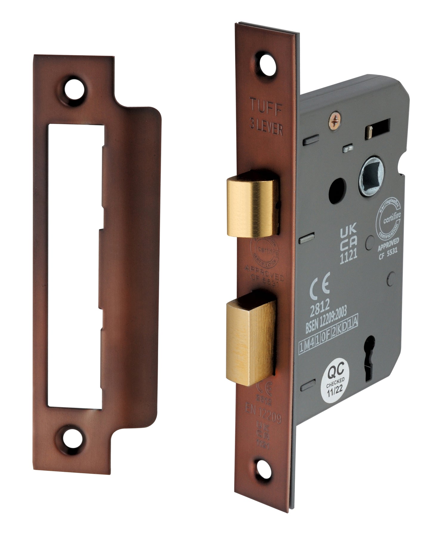 2.5" CE 3 Lever Mortice Sash Lock FD60 - Aged Bronze