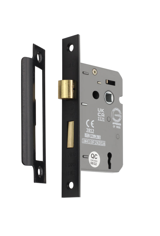 2.5" CE 3 Lever Mortice Sash Lock FD60 - Matt Black