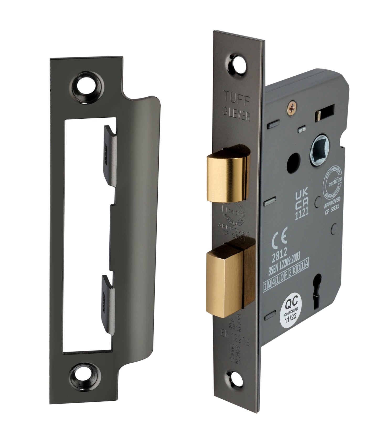 2.5" CE 3 Lever Mortice Sash Lock FD60 - Black Nickel