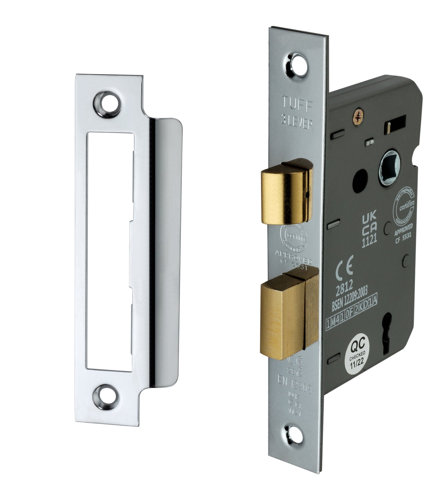 2.5" CE 3 Lever Mortice Sash Lock FD60 - Polished Chrome