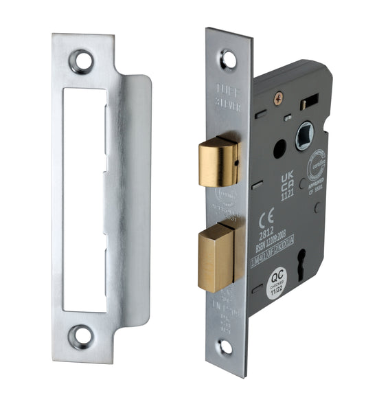 2.5" CE 3 Lever Mortice Sash Lock FD60 - Satin Chrome