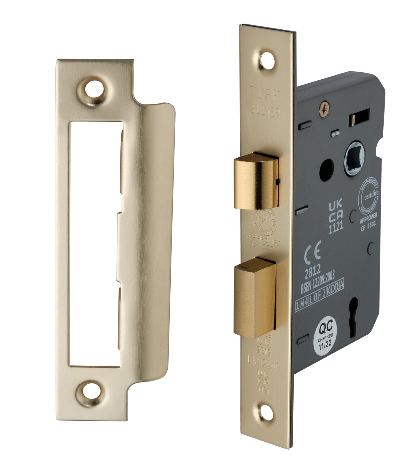 3" CE 3 Lever Mortice Sash Lock FD60 - Satin Brass