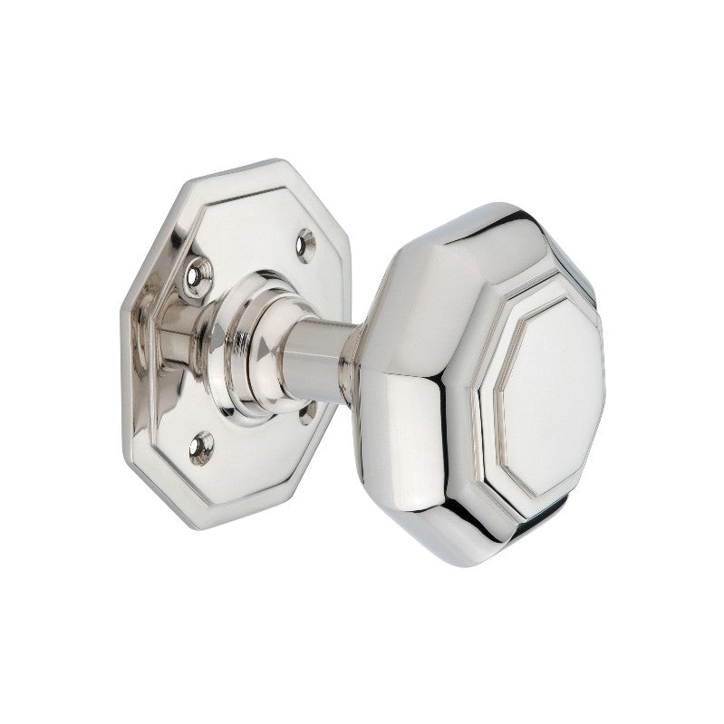 Octagonal Mortice Door Knobs Polished Nickel