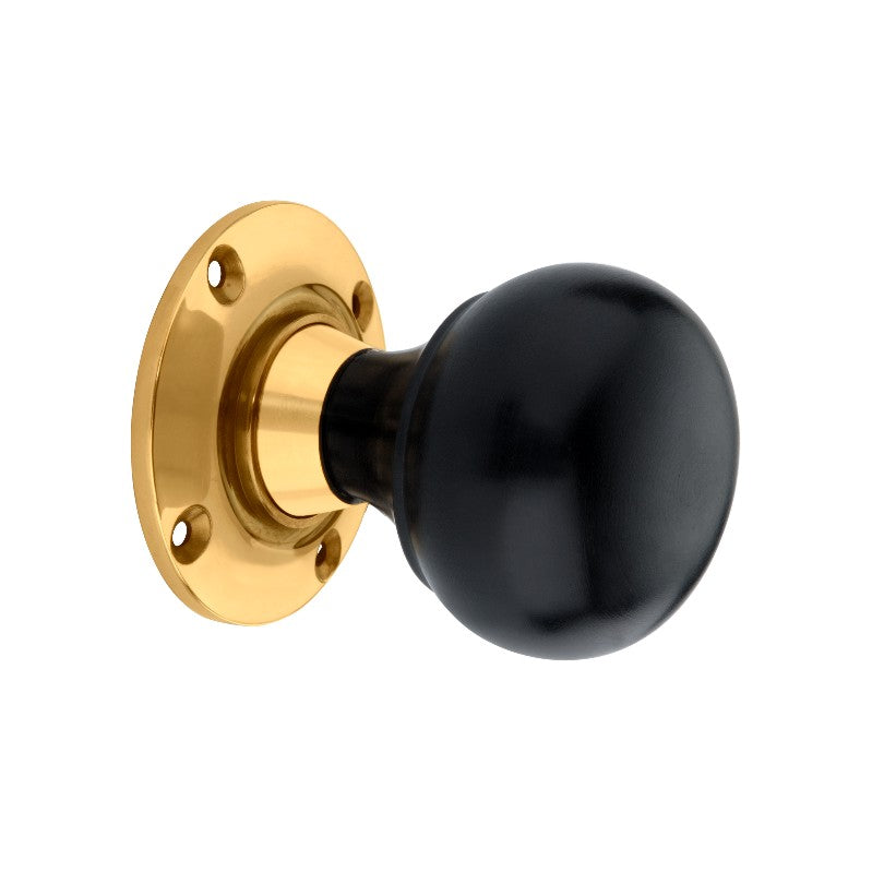 Ebony Bun Rim/Mortice Door Knob Polished Brass