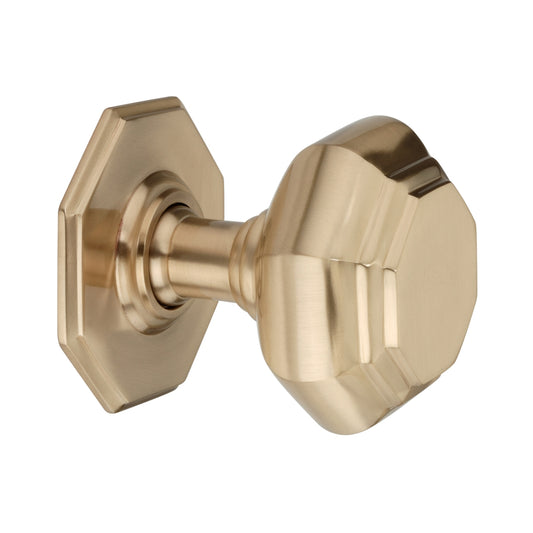 Octagonal Centre Door Knob Satin Brass