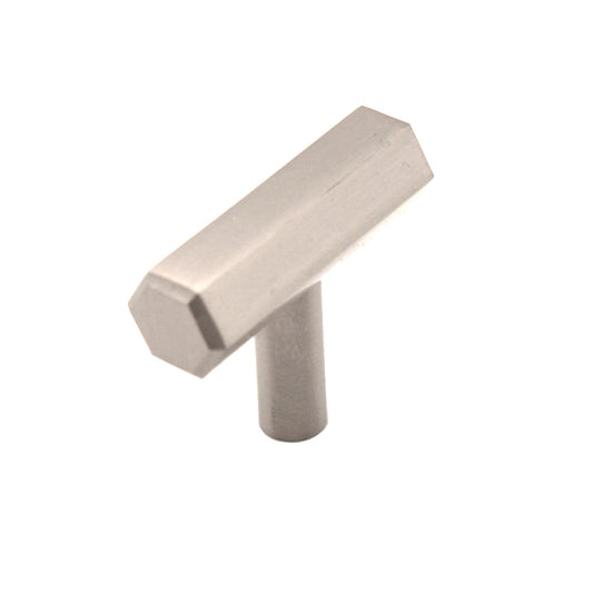 Hexagonal T bar Cupboard Pull Satin Silver