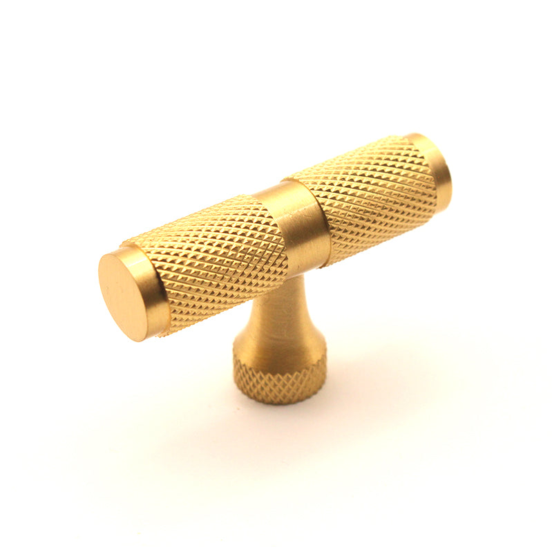 Knurled T bar Cupboard Pull Satin Brass