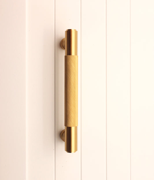 Knurled Bar Handles Small Satin Brass