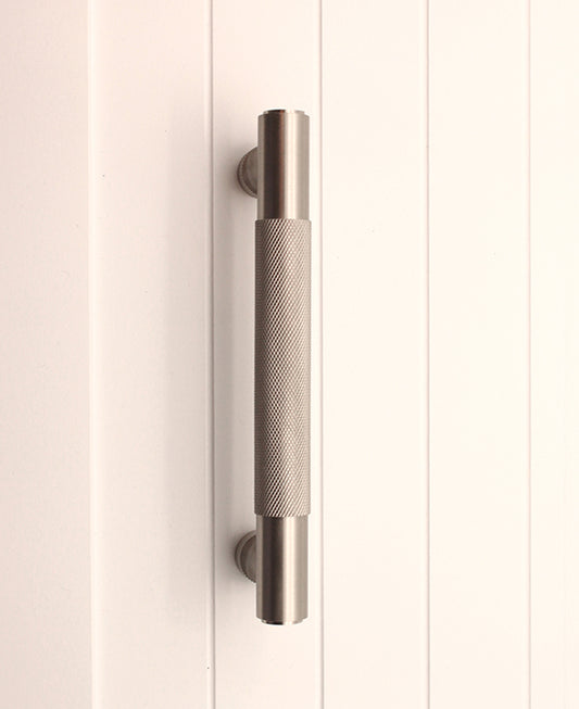 Knurled Bar Handles Medium Satin Silver