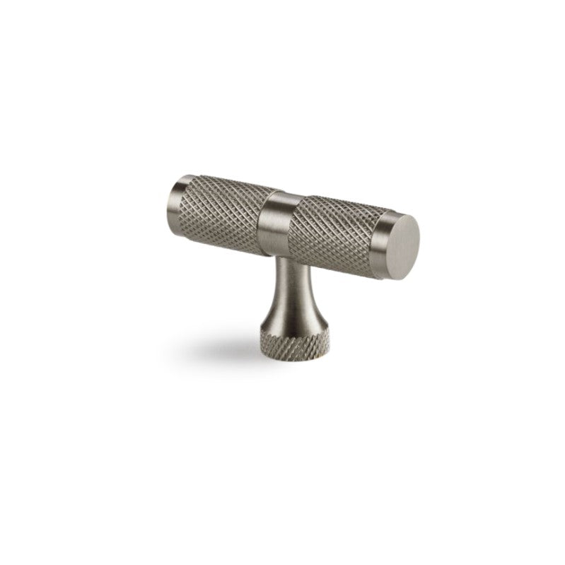 Knurled T bar Cupboard Pull Satin Silver